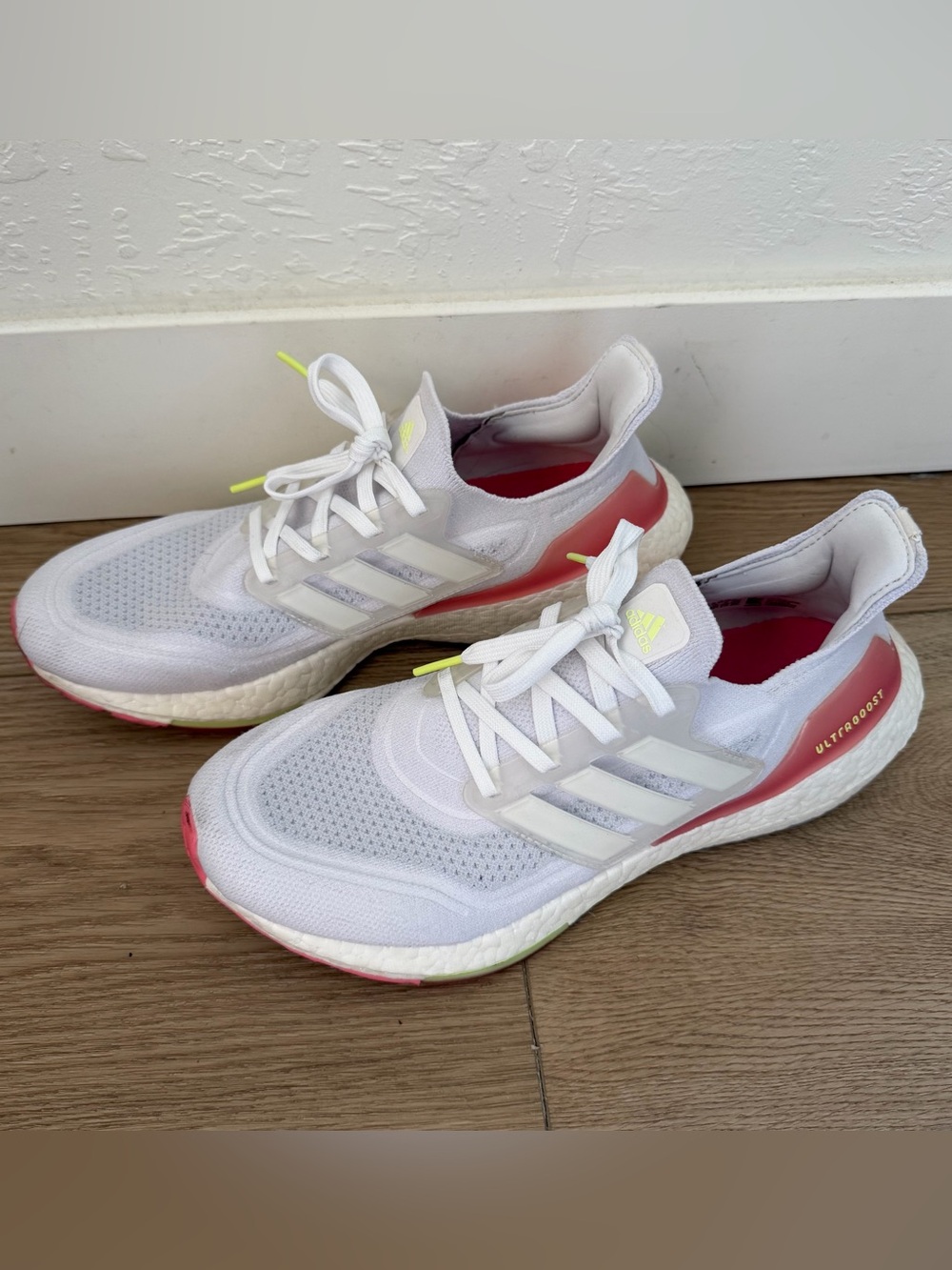 Adidas Women's Ultraboost 21 in the 'White Hazy Rose” - 10